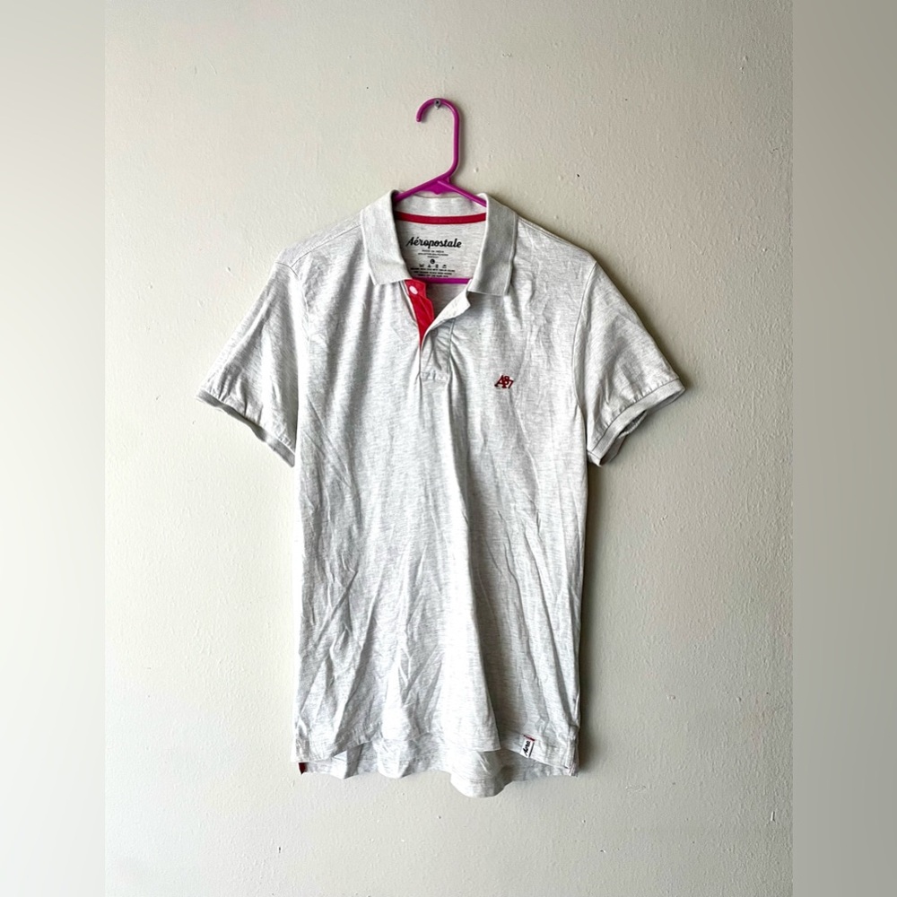 Aeropostale Mens Sz L A87 Polo Shirt Lt‎ Gray Short Sleeve Preppy Collar Casual